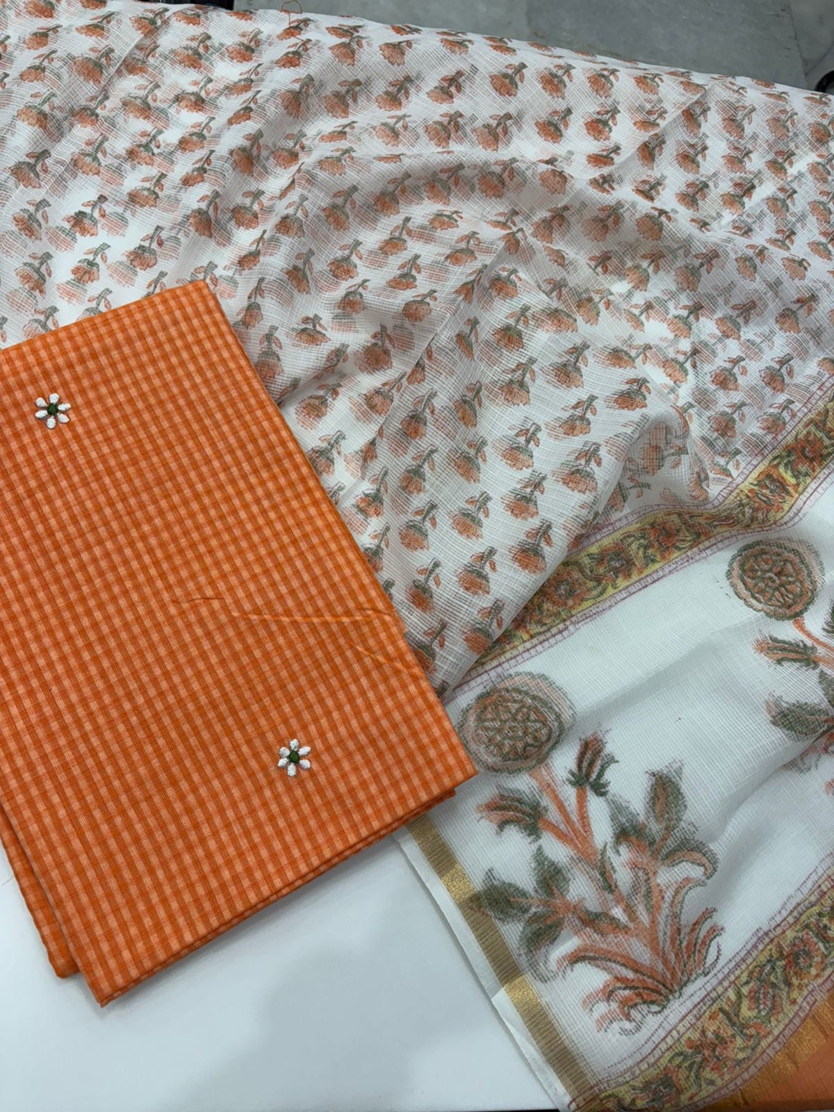 EMBROIDERY HANDLOOM TOP X KOTA PRINTED DUPATTA
